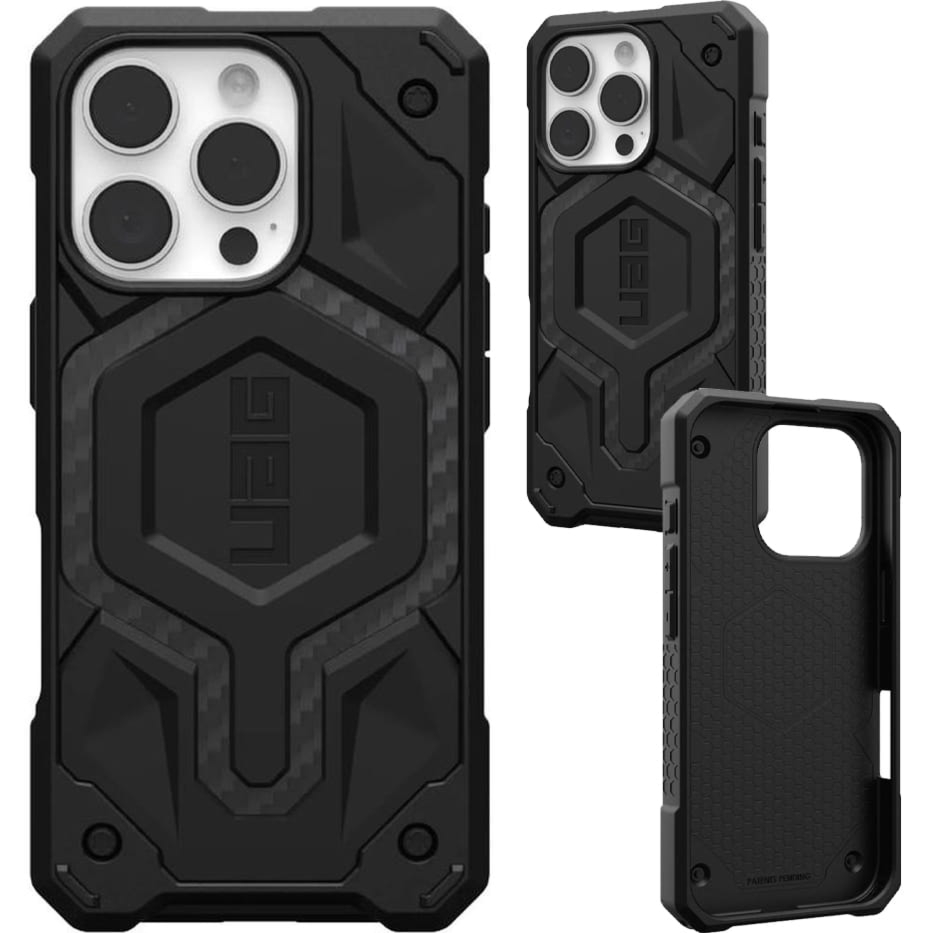 Etui pancerne Urban Armor Gear Monarch Pro Mag do MagSafe do iPhone 16 Pro, czarne z włóknem węglowym