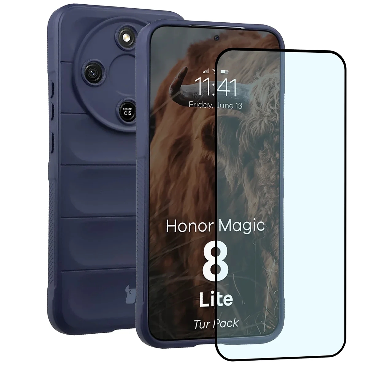 Pancerne etui + szkło hartowane Bizon Tur Pack do Honor Magic8 Lite, granatowe
