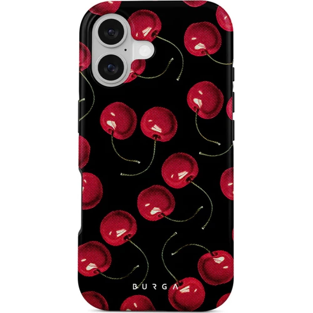 Etui Burga Cherrybomb Tough Magnetic do iPhone 17, czarne z wiśniami