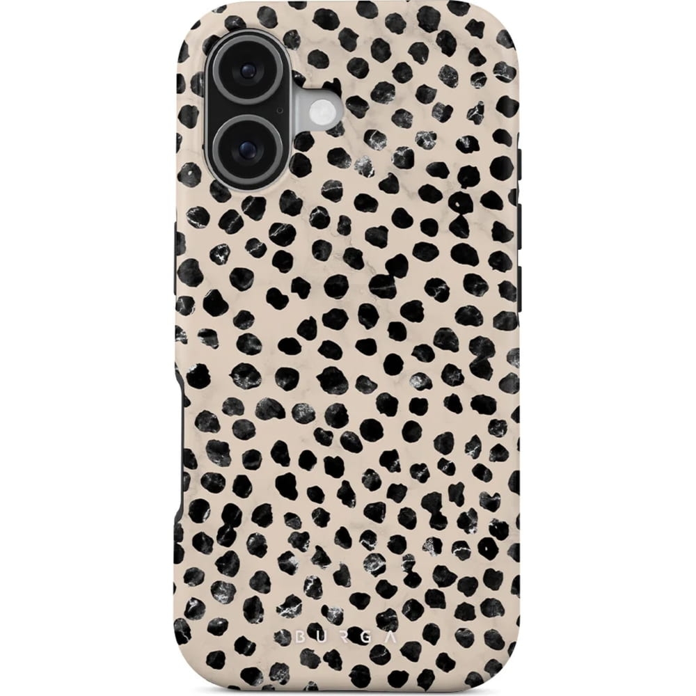 Etui Burga Almond Latte Tough Magnetic do iPhone 17, beżowe z czarnymi kropkami