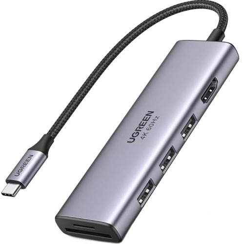 Image of HUB Ugreen rozdzielacz USB - 3x USB 3.2 Gen 1, HDMI 4K 60Hz, SD, TF z portem zasilania USB-C, szary