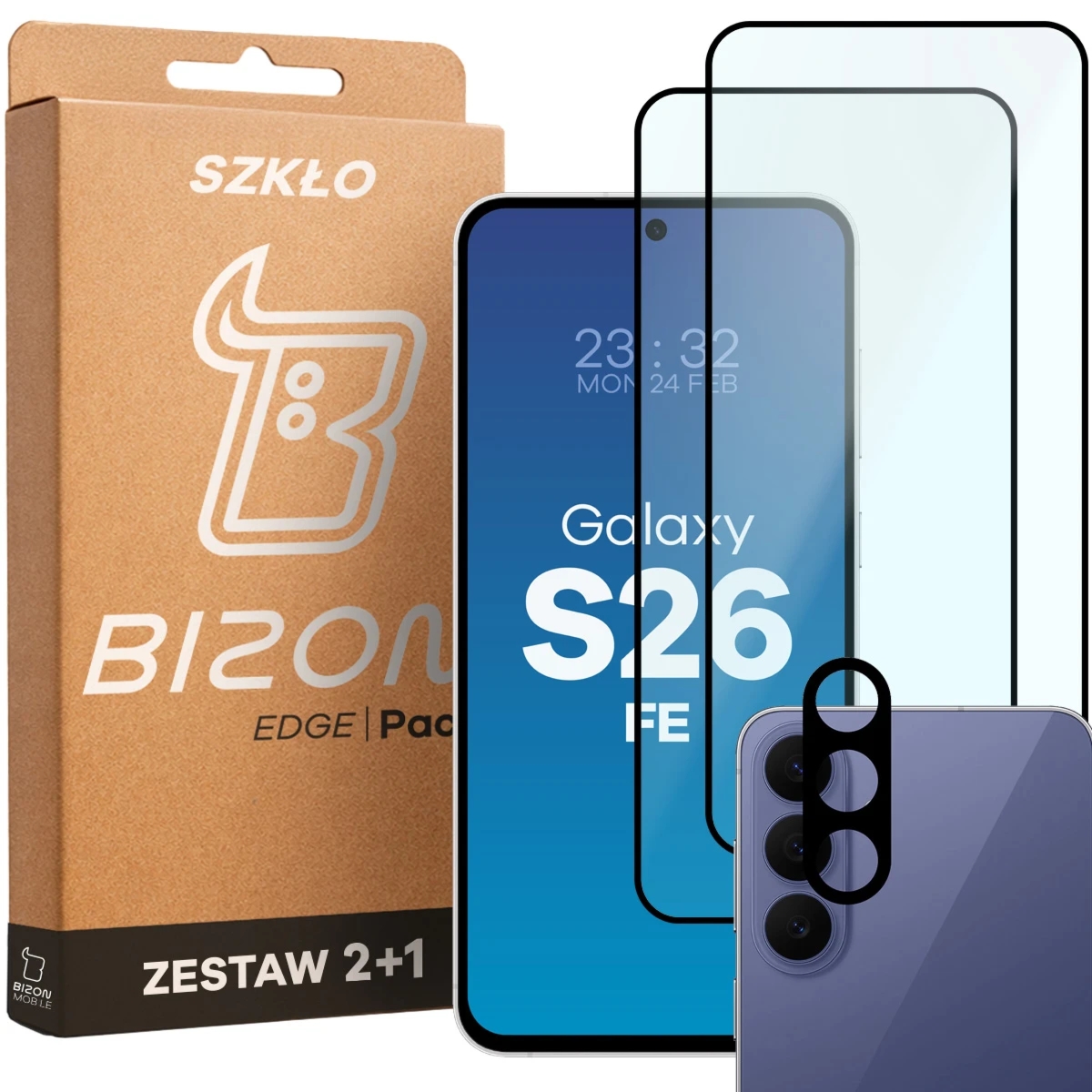 2x Szkło + szybka na aparat Bizon Glass Edge Pack do Galaxy S26 FE