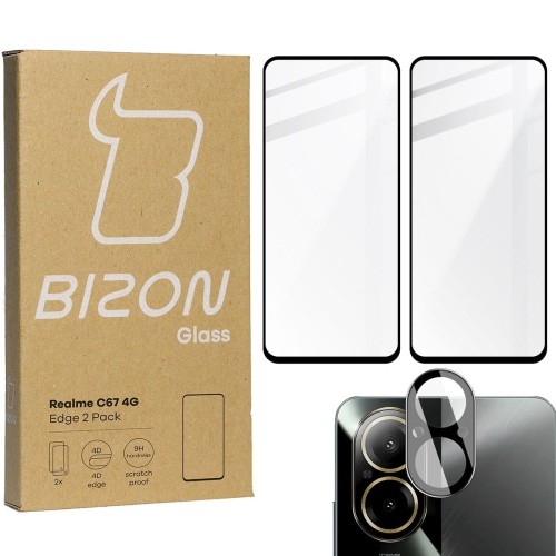 Image of 2x Szkło + szybka na aparat BIZON Edge 2 Pack do Realme C67 4G