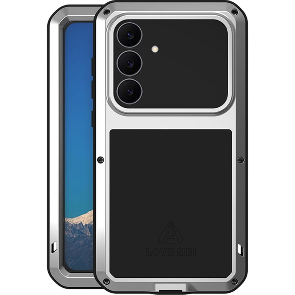 Etui pancerne + szkło LOVE MEI Powerful do Galaxy S25 FE, srebrne