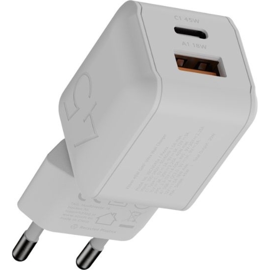Ładowarka sieciowa Xtorm NextGen 45 W GaN, USB-C PD + USB-A, biała