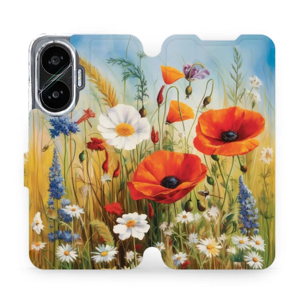 Etui z klapką do Xiaomi POCO F7, Mobiwear Book, łąkowe kwiaty