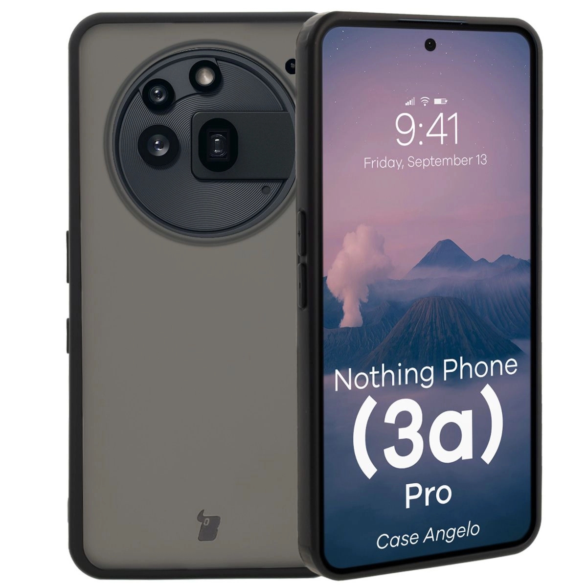 Etui Bizon Case Angelo do Nothing Phone (3a) Pro, półprzezroczyste z czarną ramką