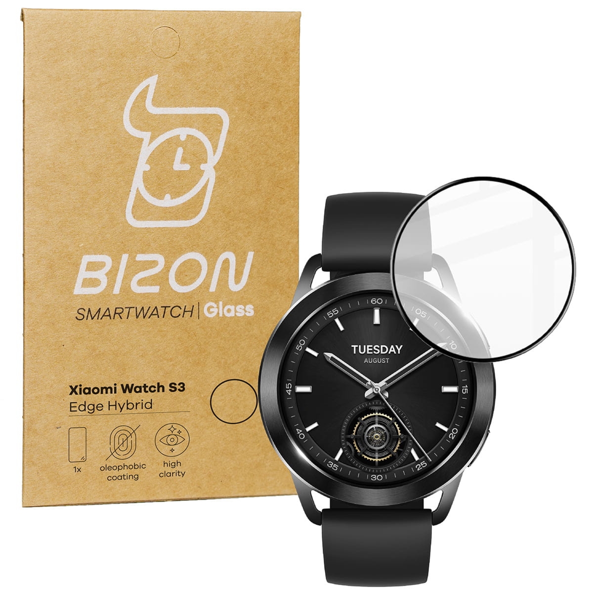 Szkło hybrydowe Bizon Watch Glass Edge Hybrid dla Xiaomi Watch S3 47 mm, czarne