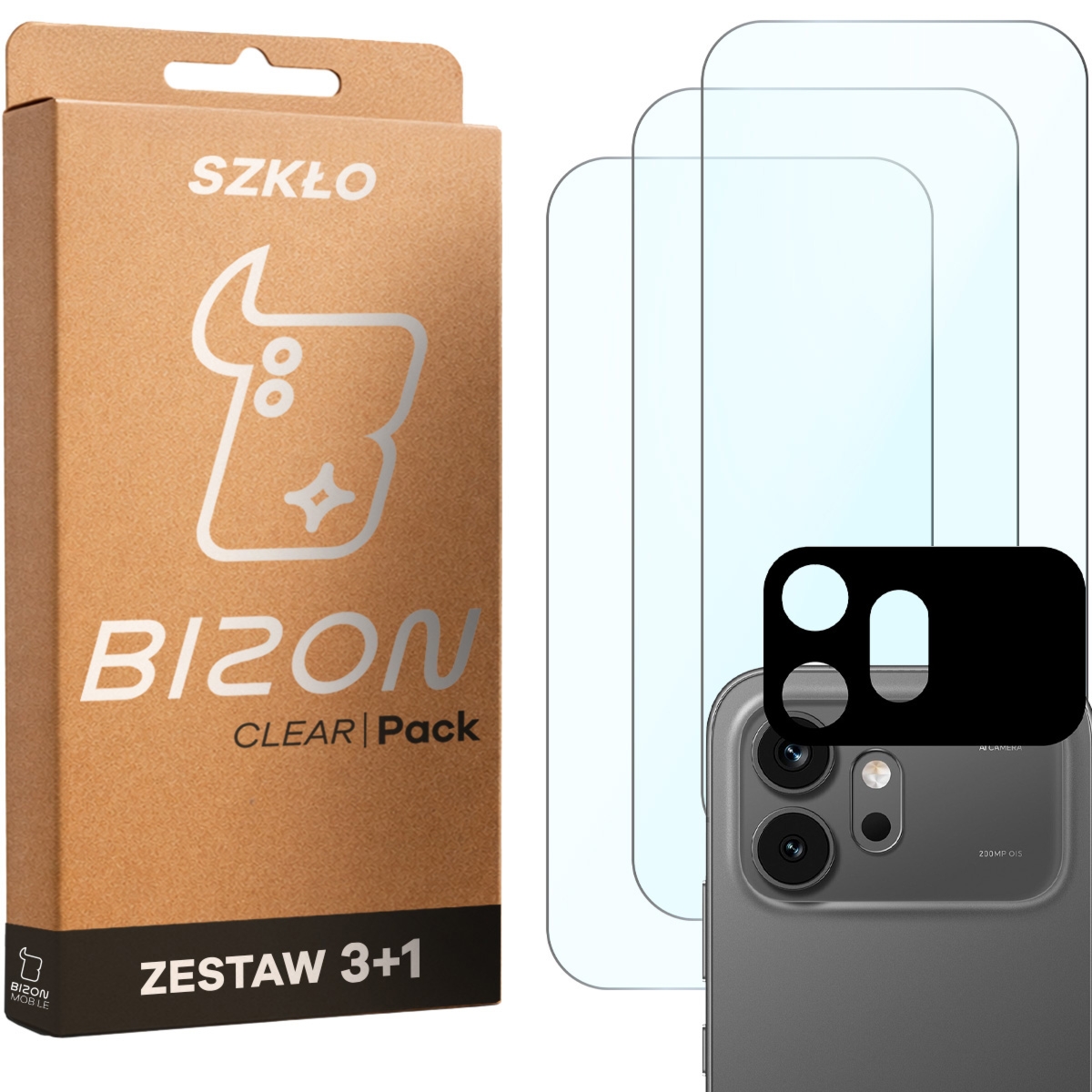 3x Szkło hartowane + szybka na aparat Bizon Glass Clear Pack do Honor 600 5G