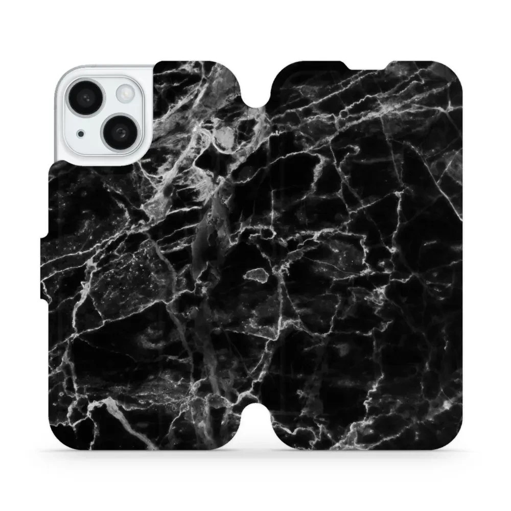 Etui z klapką do iPhone 15, Mobiwear Book, czarny marmur