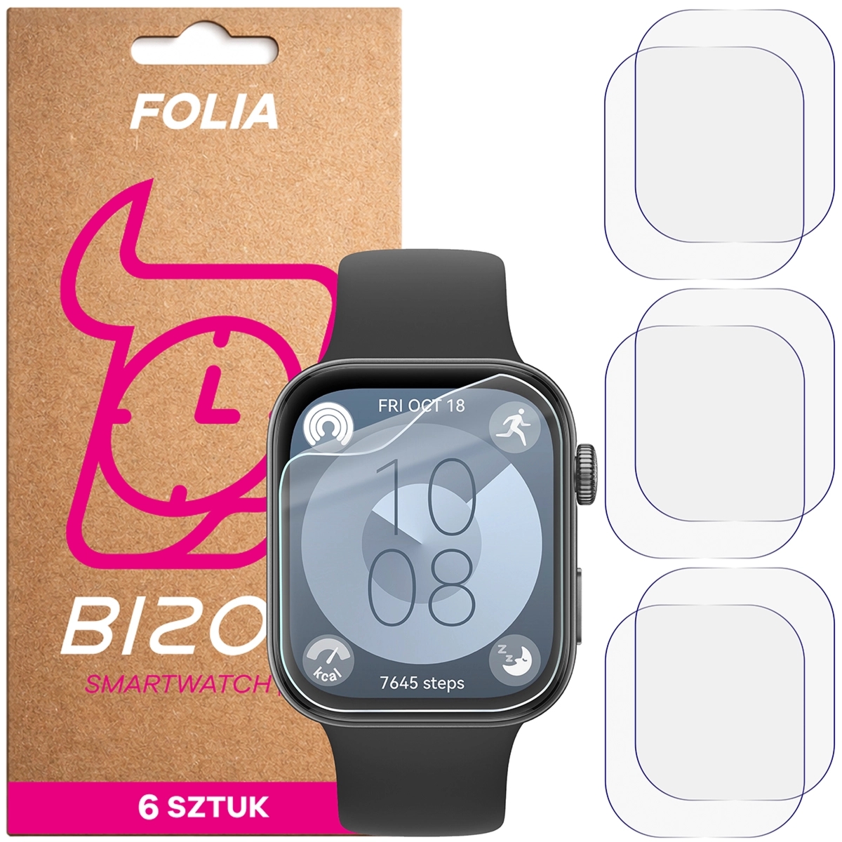 Folia ochronna na ekran zegarka Bizon Watch Film HydroFlex do Huawei Watch Fit 3, 6 sztuk