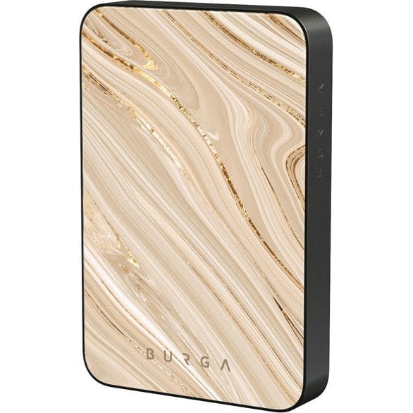 Image of Powerbank indukcyjny Burga Magnetic Gunmetal Full Glam, magnetyczny do MagSafe, Qi, USB-C, PD, 20W, 5000mAh + kabel USB-C, beżowy wzorzysty
