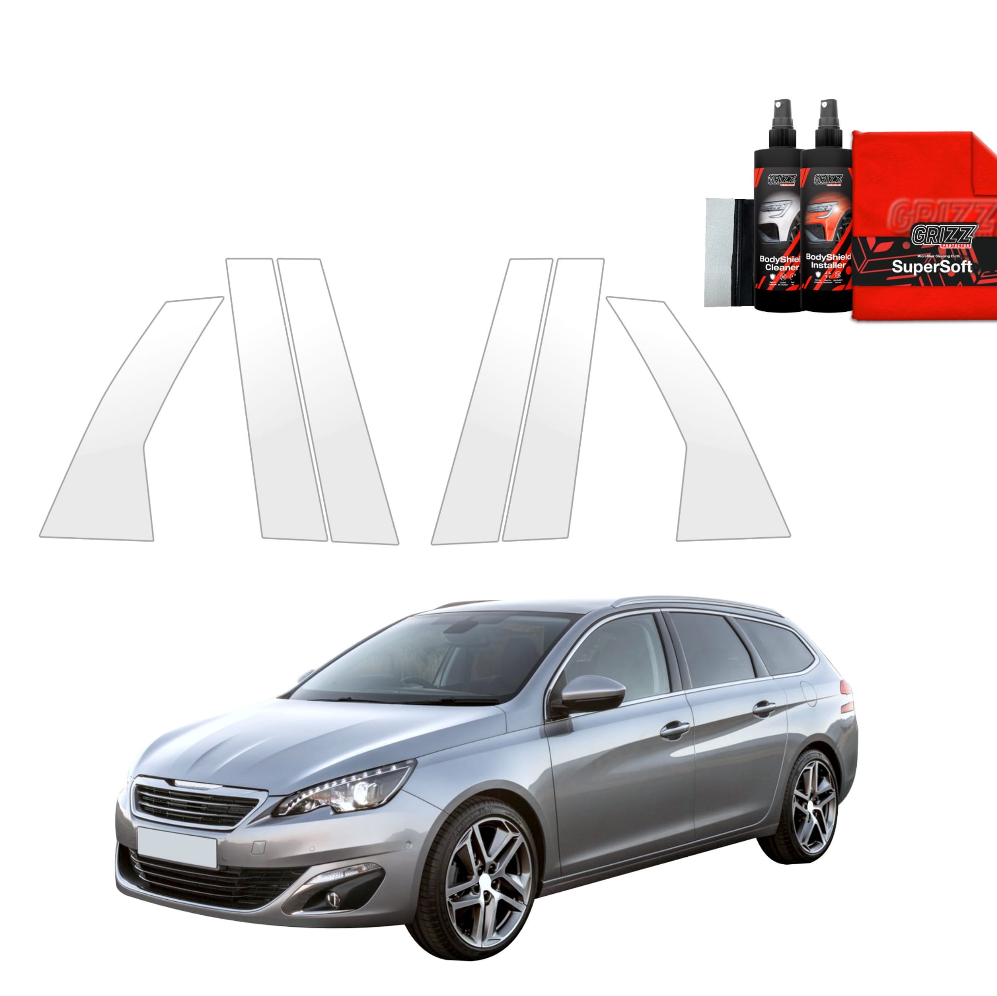 6w1 Folia ochronna na słupki Grizz Protector do Peugeot 308 Kombi (2013-2021)