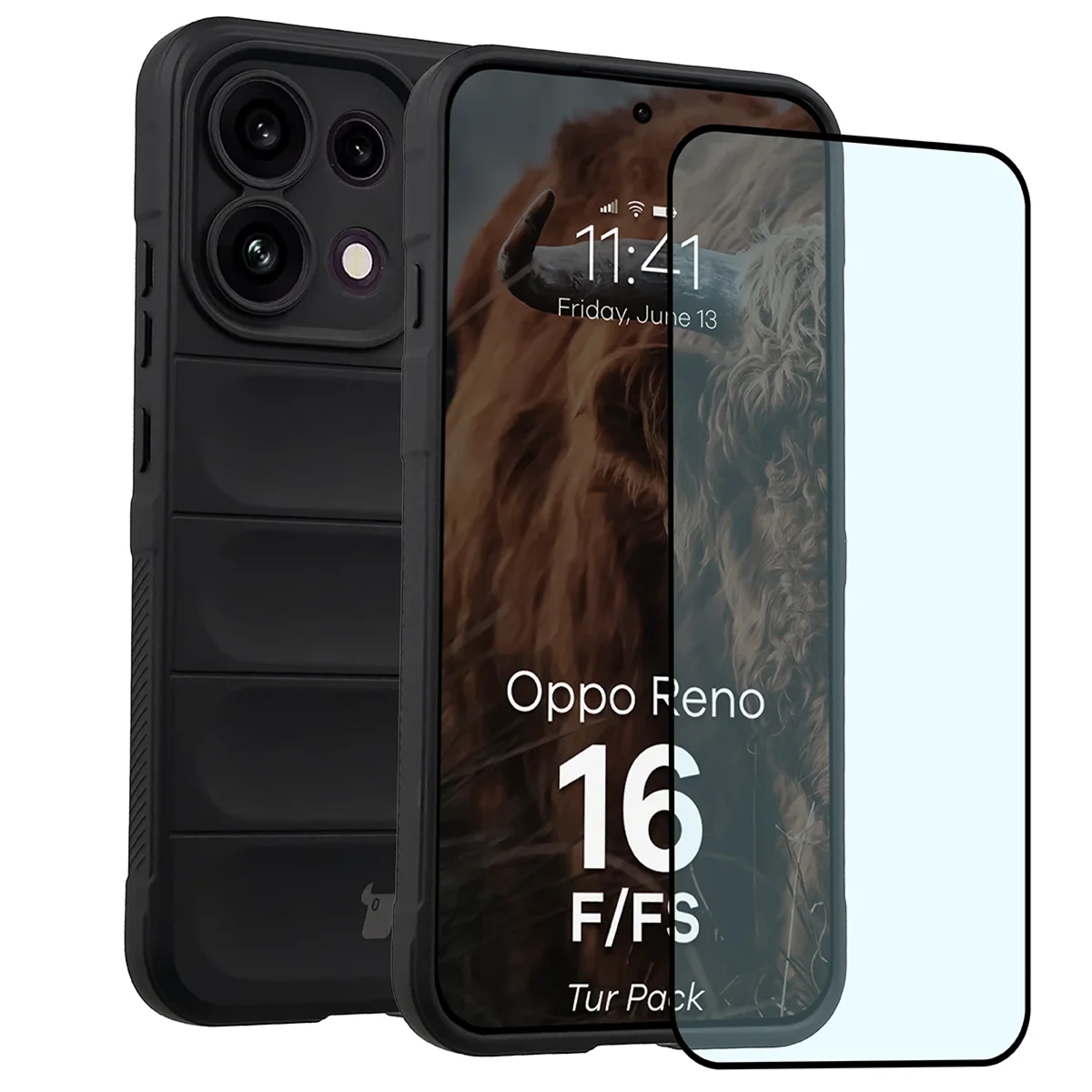 Pancerne etui + szkło hartowane Bizon Tur Pack do Oppo Reno16 F / Reno16 FS, czarne