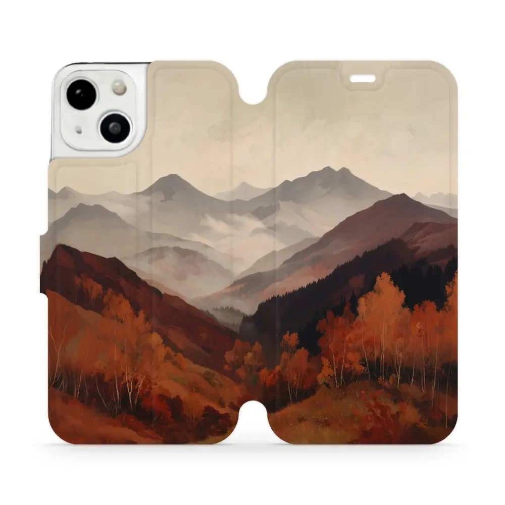 Etui z klapką do iPhone 13, Mobiwear Book, mglista dolina w górach