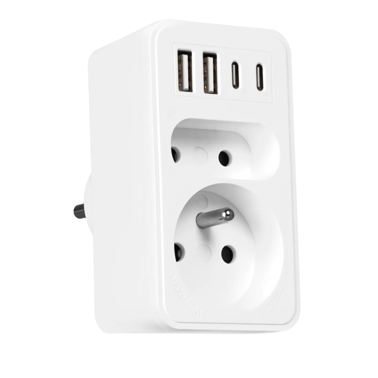 Rozgałęźnik sieciowy Vayox VA0374, gniazdko euro i płaskie, 2x USB-C, 2x USB-A, biały