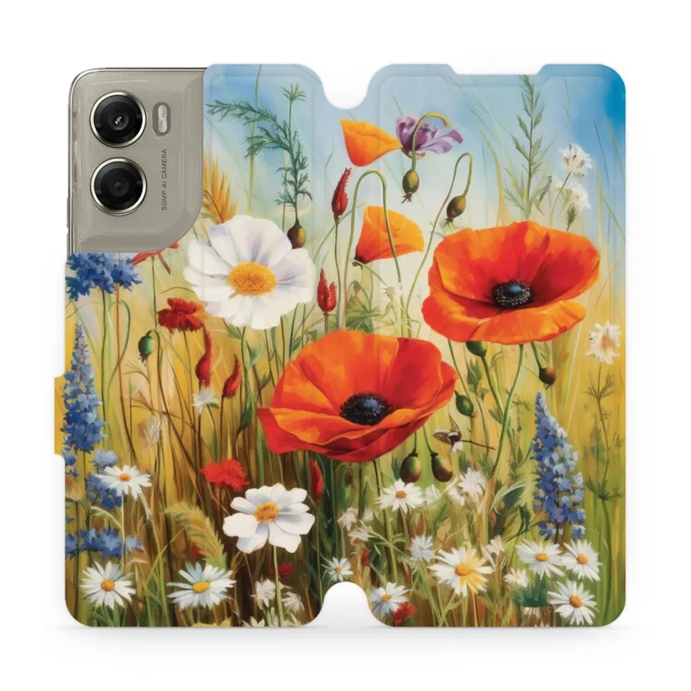 Etui z klapką do Motorola Moto G06 4G / Motorola Moto G06 Power 4G, Mobiwear Book, łąkowe kwiaty