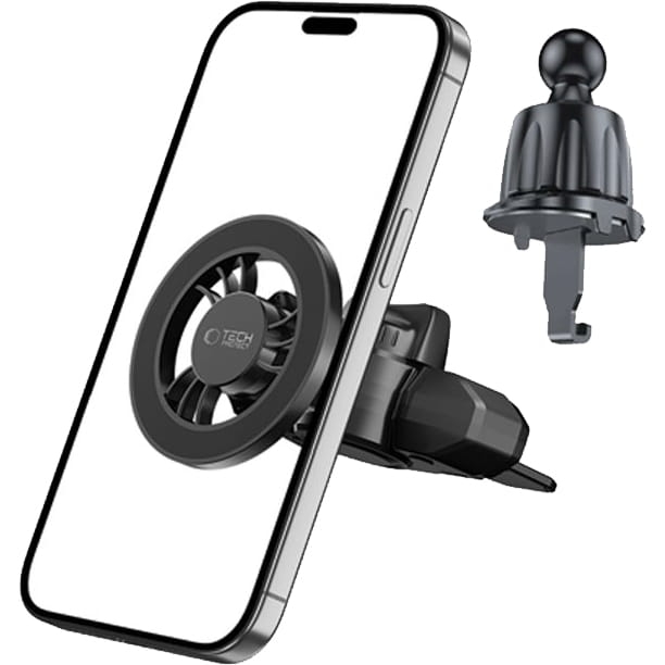 Image of Uchwyt samochodowy, magnetyczny do kratki nawiewu / slotu CD do MagSafe Tech-Protect N56 Magnetic CD & Vent Car Mount, czarne