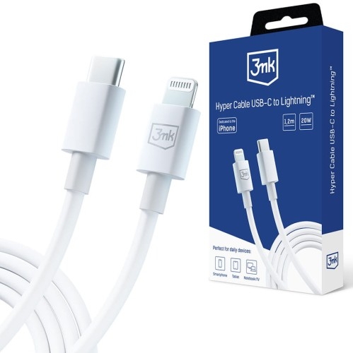 Image of Kabel ładująco- przesyłowy 3mk Hyper Cable USB-C do Lightning, 20W, 1,2m, biały