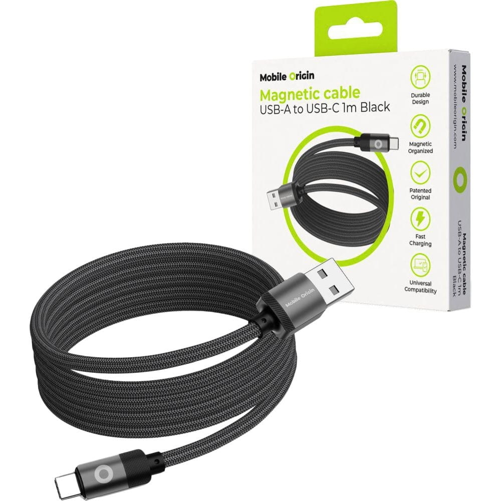 Kabel magnetyczny Mobile Origin Magnetic USB-A / USB-C, QC 3.0, 27W, 480 Mbps, 1m, czarny