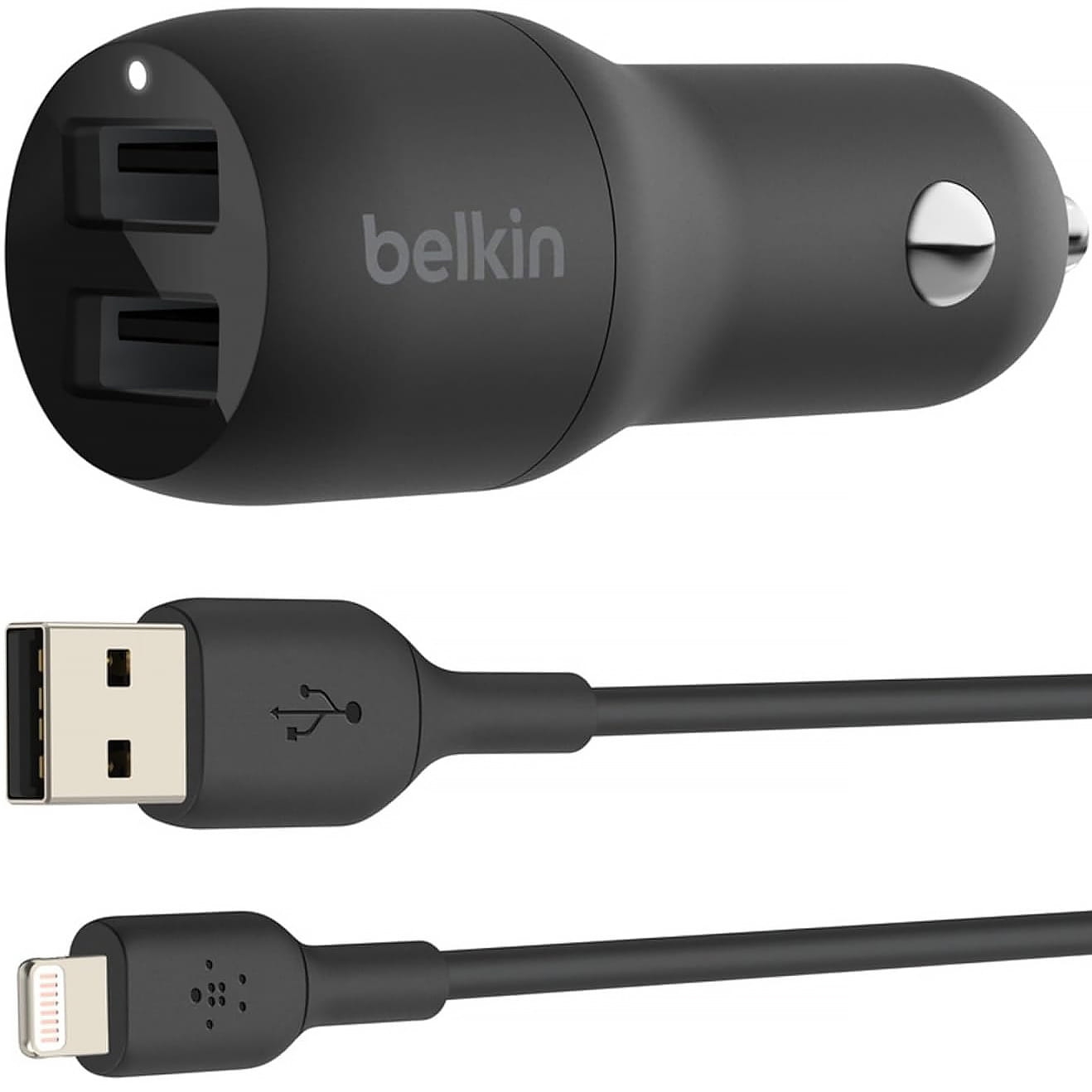 Image of Ładowarka samochodowa Belkin Boost Car Dual USB-A 12W+12W MFi + kabel Lightning 1m, czarna