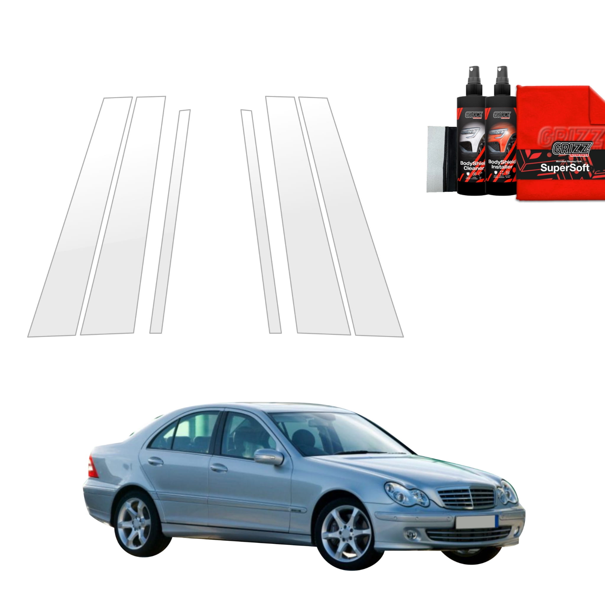 6w1 Folia ochronna na słupki Grizz Protector do Mercedes Benz C Klasa W203 Sedan (2000-2007)