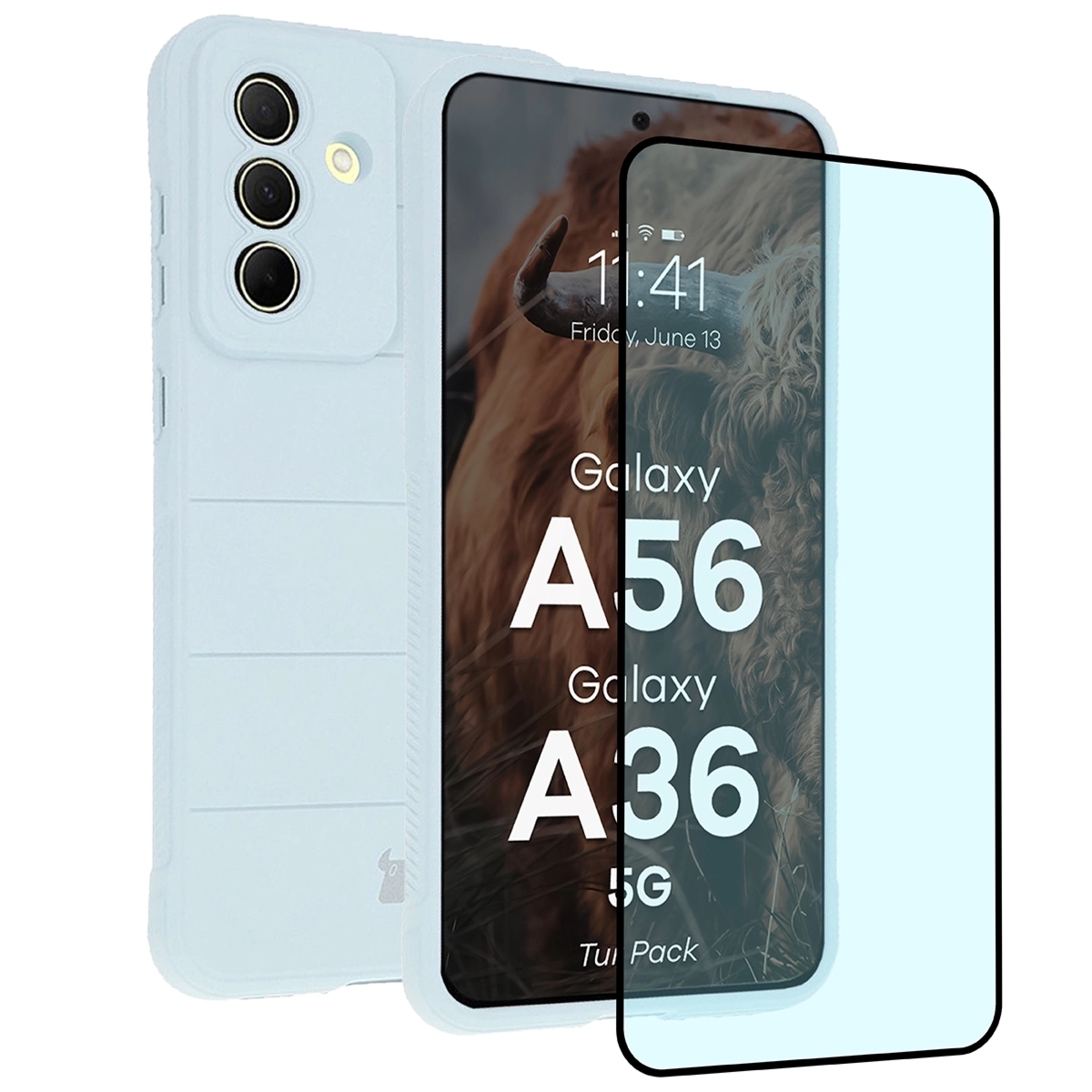 Pancerne etui + szkło hartowane Bizon Tur Pack do Galaxy A36 5G / A56 5G, jasnoniebieskie