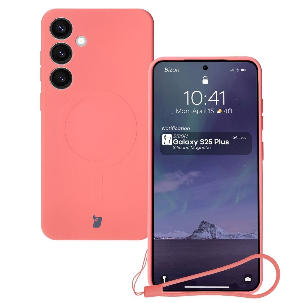 Image of Silikonowe etui z pierścieniem magnetycznym Bizon Case Silicone Magnetic do Galaxy S25 Plus / S24 Plus, brudnoróżowe