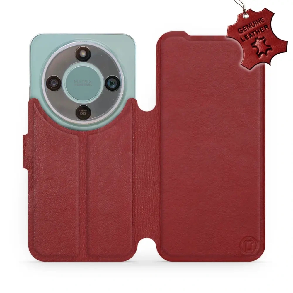 Etui z naturalnej skóry do Honor Magic8 Lite, Mobiwear Leather, ciemno-czerwone