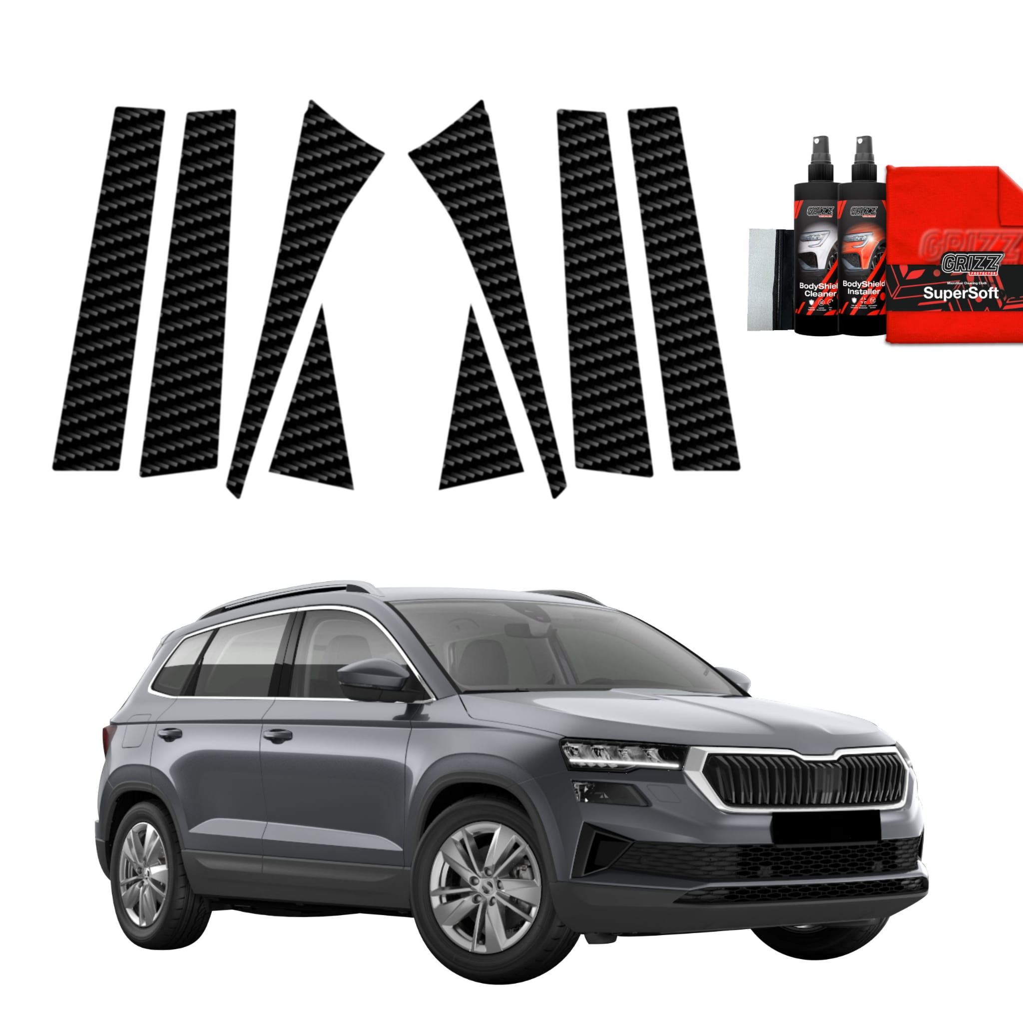 8w1 Folia karbonowa Grizz Protector na słupki do Skoda Karoq Facelift (2022-2026)