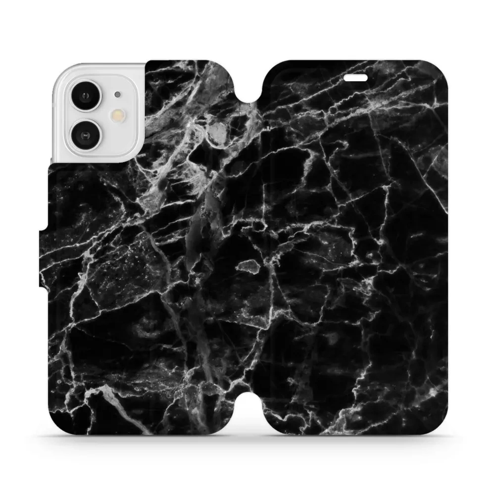 Etui z klapką do iPhone 12, Mobiwear Book, czarny marmur