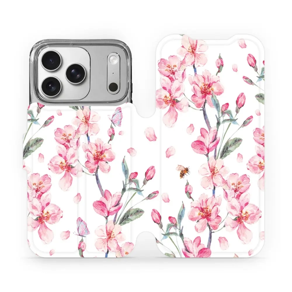 Etui z klapką do iPhone 17 Pro, Mobiwear Book, różowa wiosna