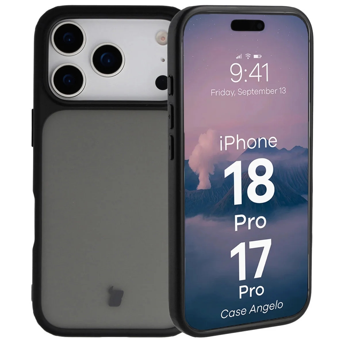 Etui Bizon Case Angelo do iPhone 18 Pro / 17 Pro, przydymione z czarną ramką