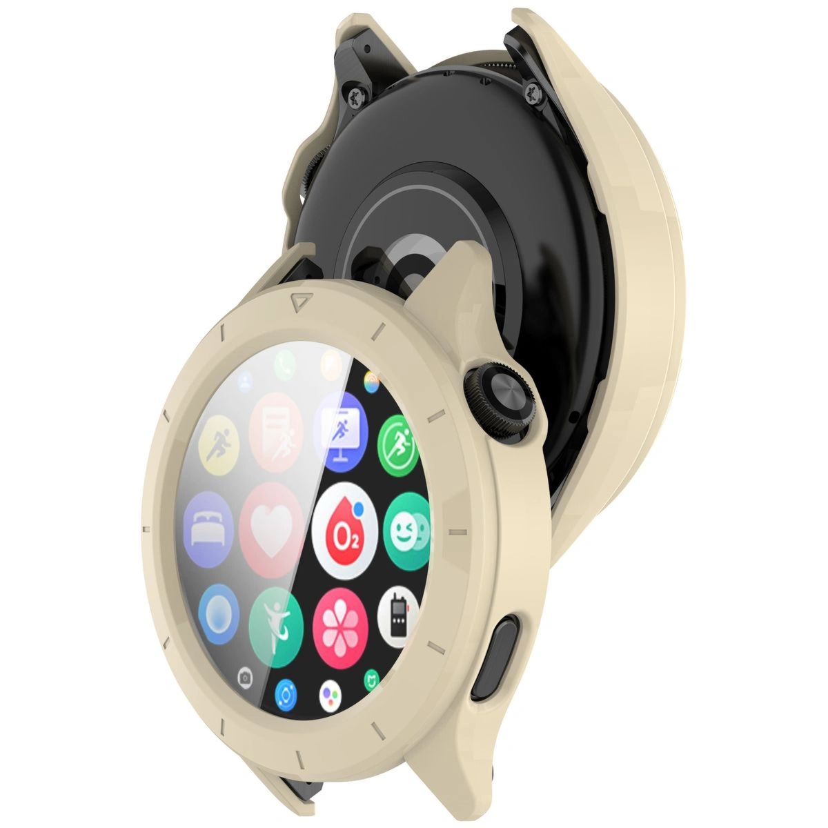 Etui ze szkłem do zegarka Bizon Case Watch Adamo do Xiaomi Watch S4, beżowe