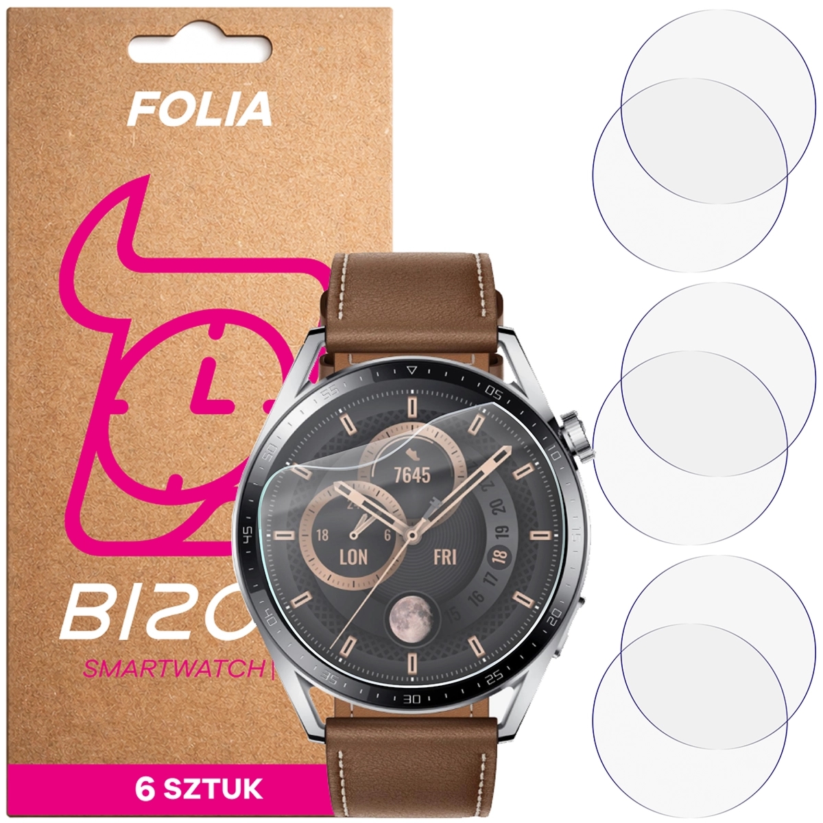 Folia ochronna na ekran zegarka Bizon Watch Film HydroFlex do Huawei Watch GT 3 46 mm, 6 sztuk