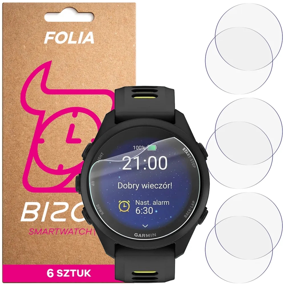 Folia ochronna na ekran zegarka Bizon Watch Film HydroFlex do Garmin Forerunner 170, 6 sztuk