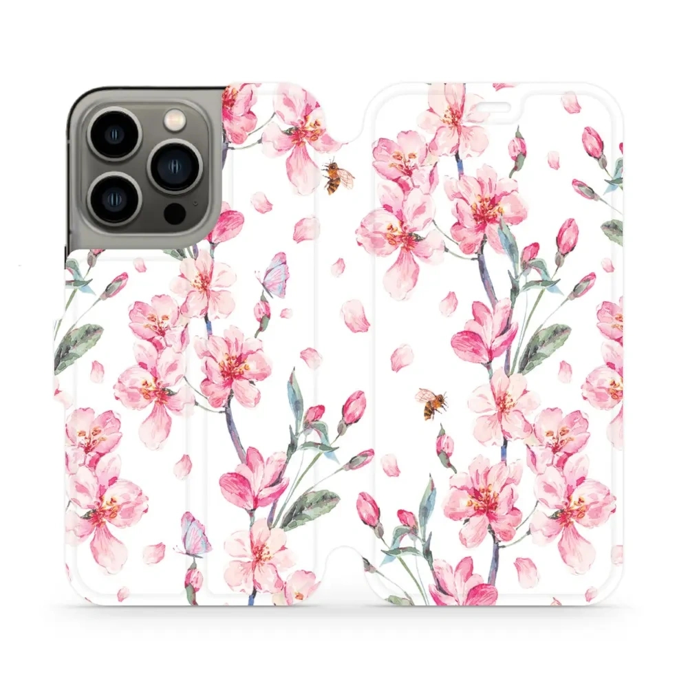 Etui z klapką do iPhone 13 Pro, Mobiwear Book, różowa wiosna