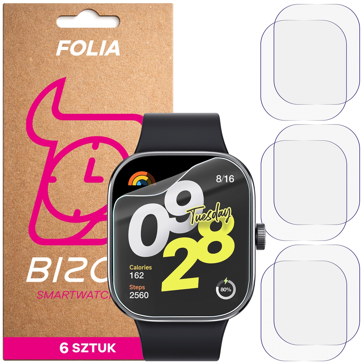 Folia ochronna na ekran zegarka Bizon Watch Film HydroFlex do Xiaomi Redmi Watch 4, 6 sztuk