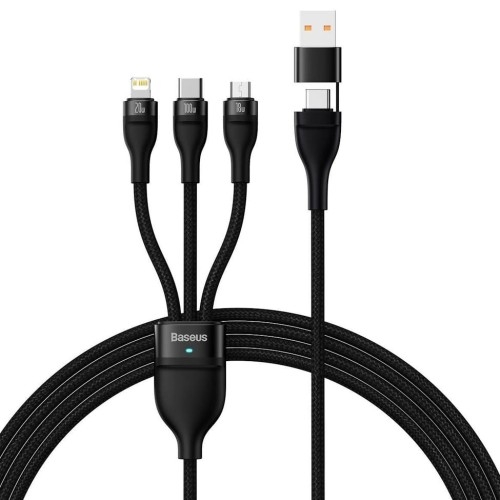 Image of Kabel Baseus Flash Series II 3w1 USB-C / USB-A do USB-C/Lightning/MicroUSB - 1,2m, 100 W, czarny