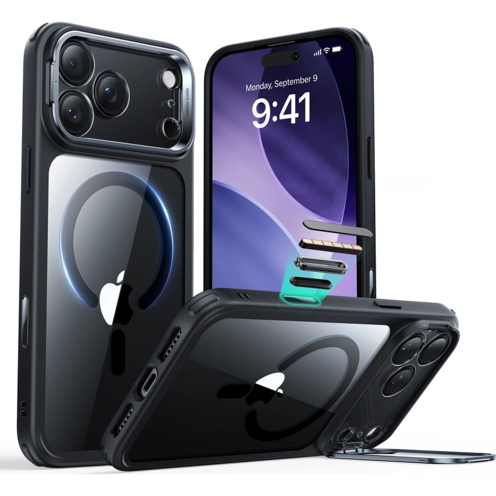Etui ESR Classic Hybrid Kickstand do MagSafe do iPhone 17 Pro, przezroczyste z czarną ramką