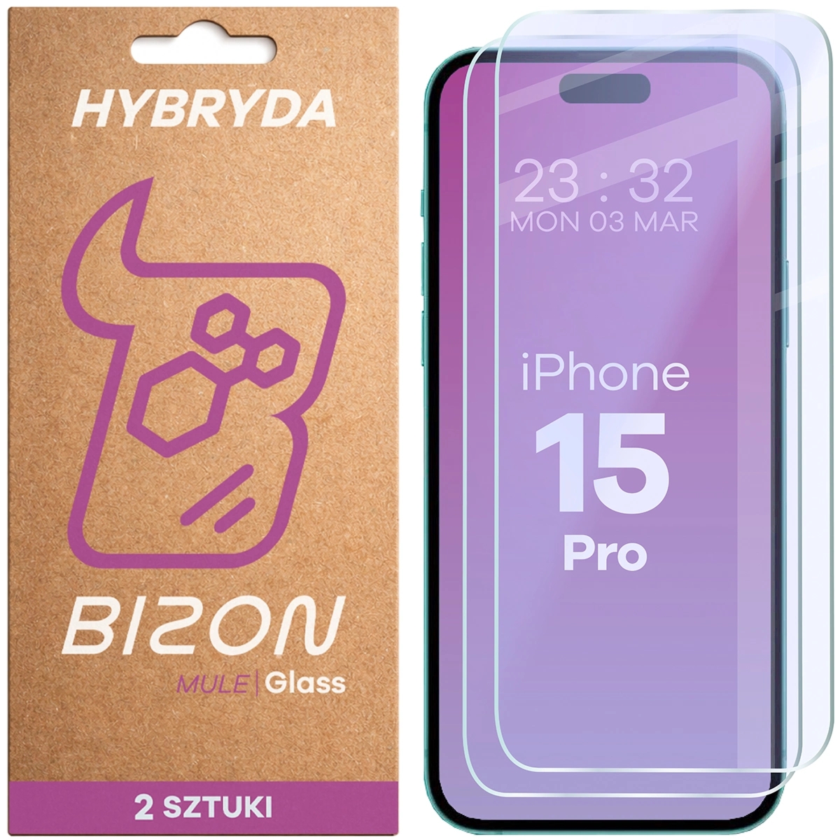 Elastyczne szkło hybrydowe Bizon Hybrid Mule Duo do iPhone 15 Pro, 2 sztuki