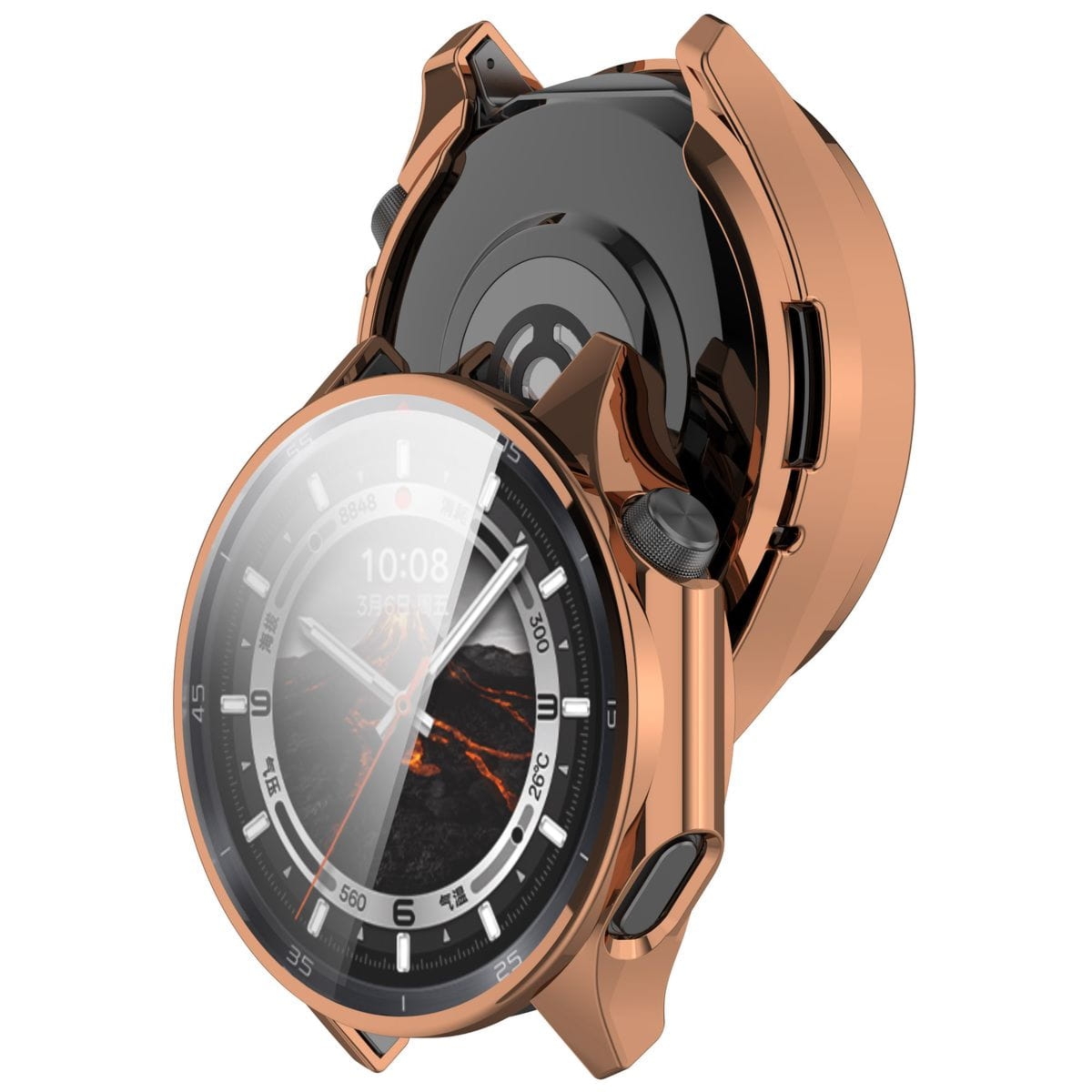 Etui z osłoną ekranu Bizon Case Watch Felipe do OnePlus Watch 3 / Oppo Watch X2, różowozłote