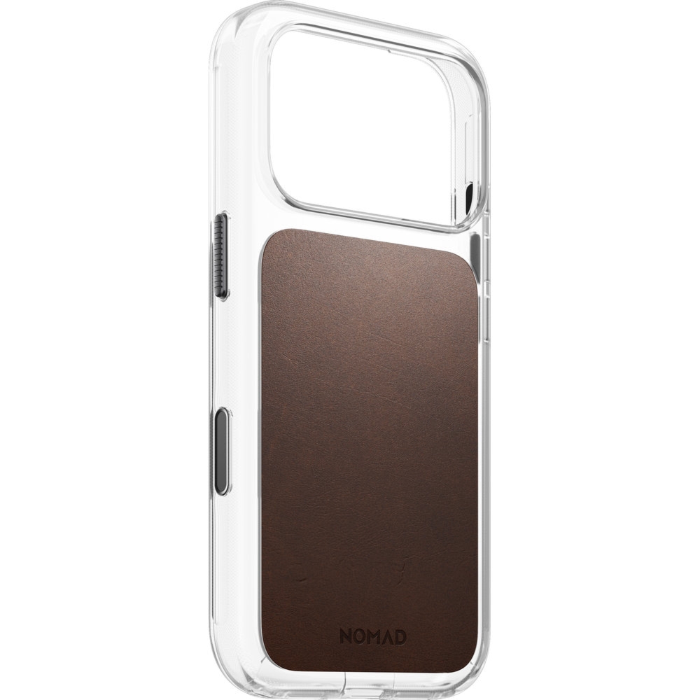 Etui z naturalnej skóry Nomad Clear Leather Case Horween Series do MagSafe do iPhone 18 Pro / 17 Pro, przezroczysto-rustykalne brązowe