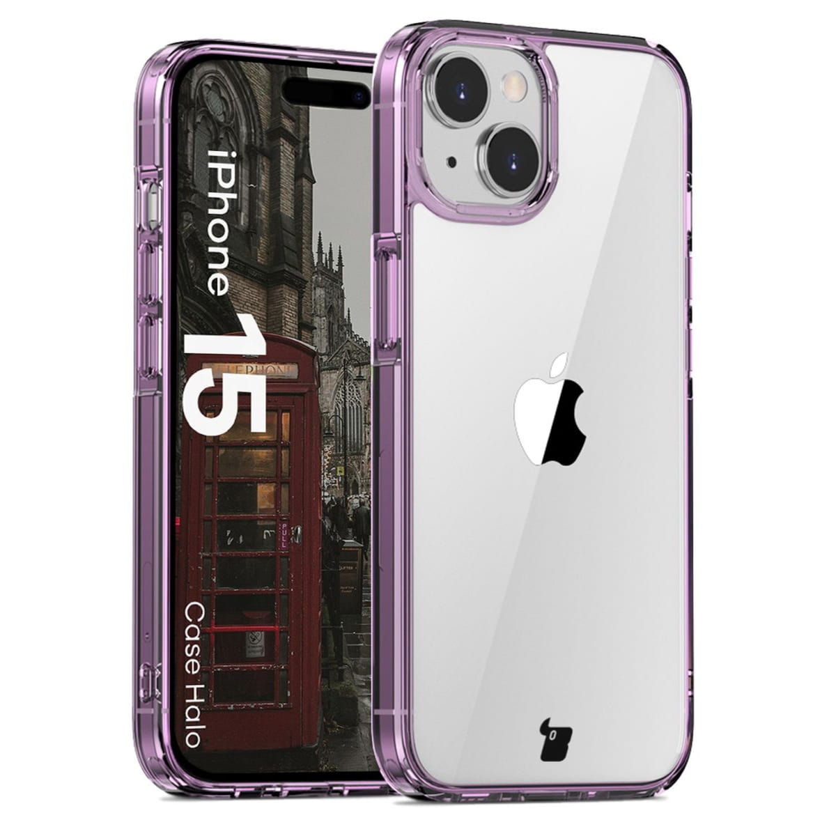 Etui Bizon Case Halo do iPhone 15, przezroczysto-fioletowe