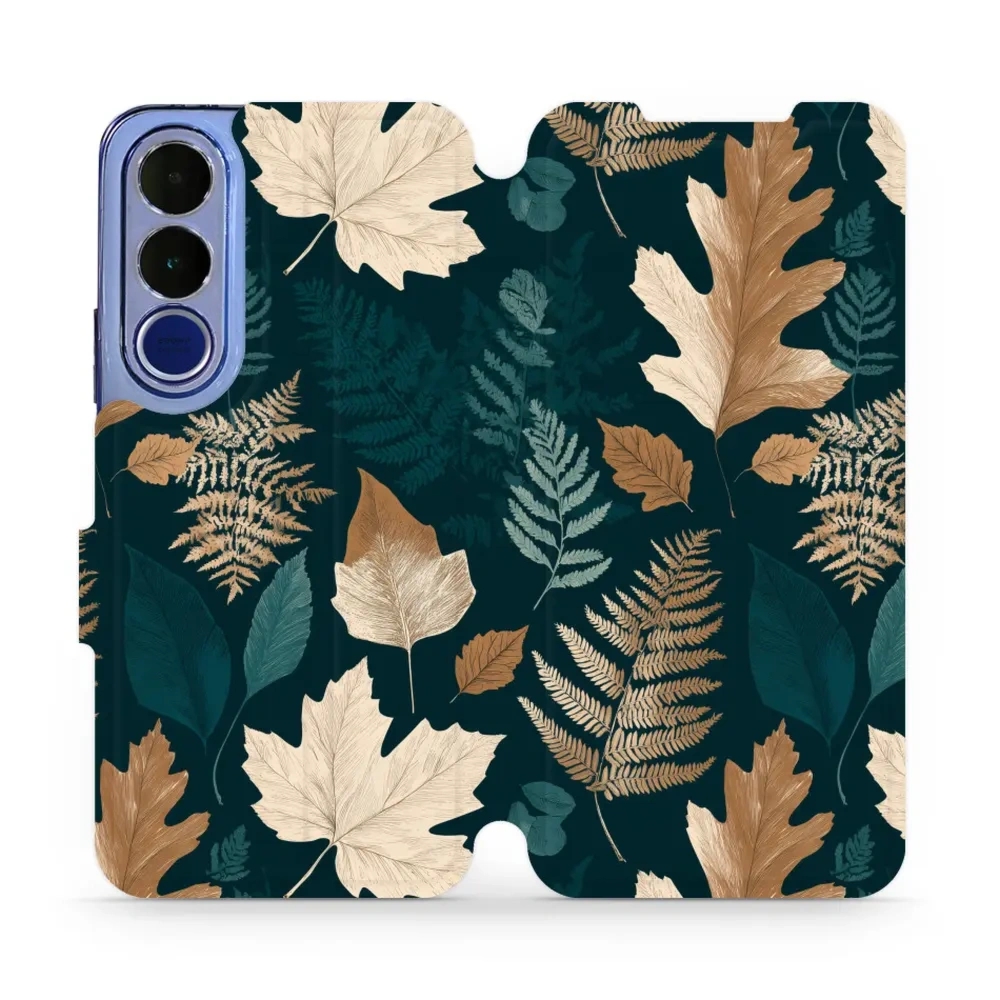 Etui z klapką do vivo V70 FE 5G, Mobiwear Book, zielnik z liści i paproci