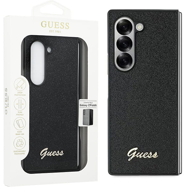 Image of Etui Guess Hardcase Glitter Script do Galaxy Z Fold6, czarne