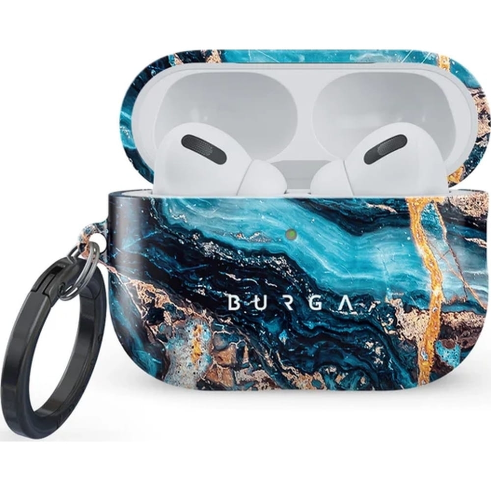 Etui Burga Mystic River do AirPods Pro 3, marmurowe niebiesko-złote