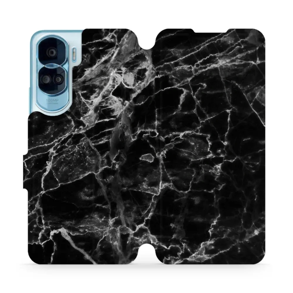Etui z klapką do Honor 90 Lite, Mobiwear Book, czarny marmur