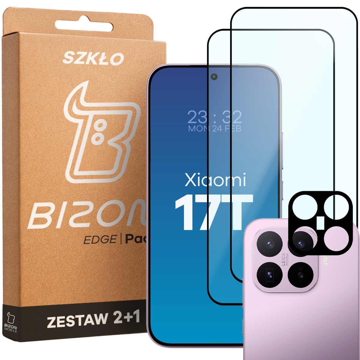 2x Szkło + szybka na aparat Bizon Glass Edge Pack do Xiaomi 17T