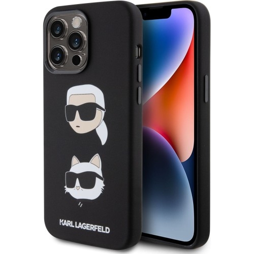 Image of OUTLET: Etui Karl Lagerfeld Hard Case Silicone Karl & Choupette Head do iPhone 15 Pro Max, czarne